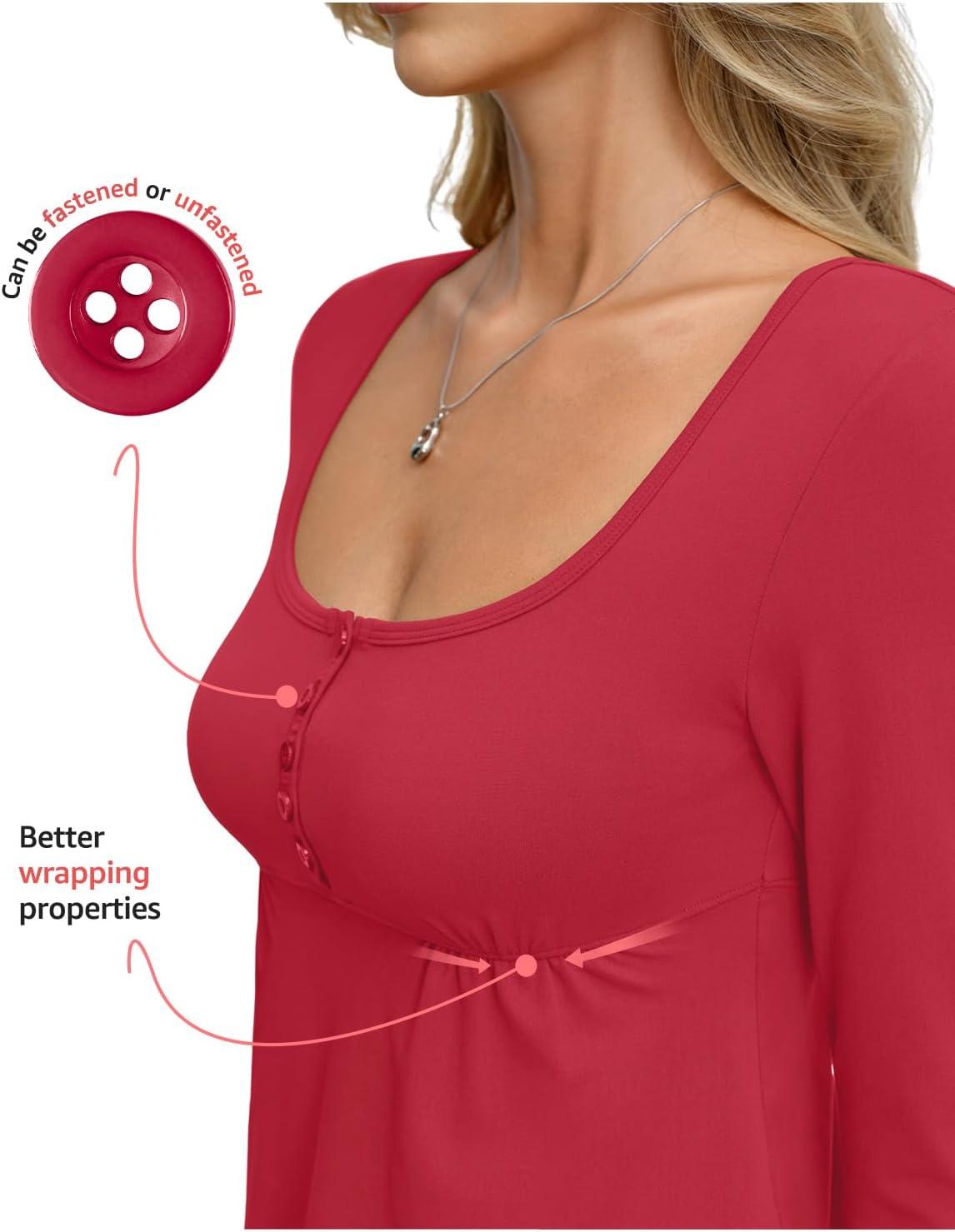 imageWomens Babydoll Long Sleeve Peplum Tops Button Down Square Neck Henley Shirts Cute Going Out Top Winter 2026Red