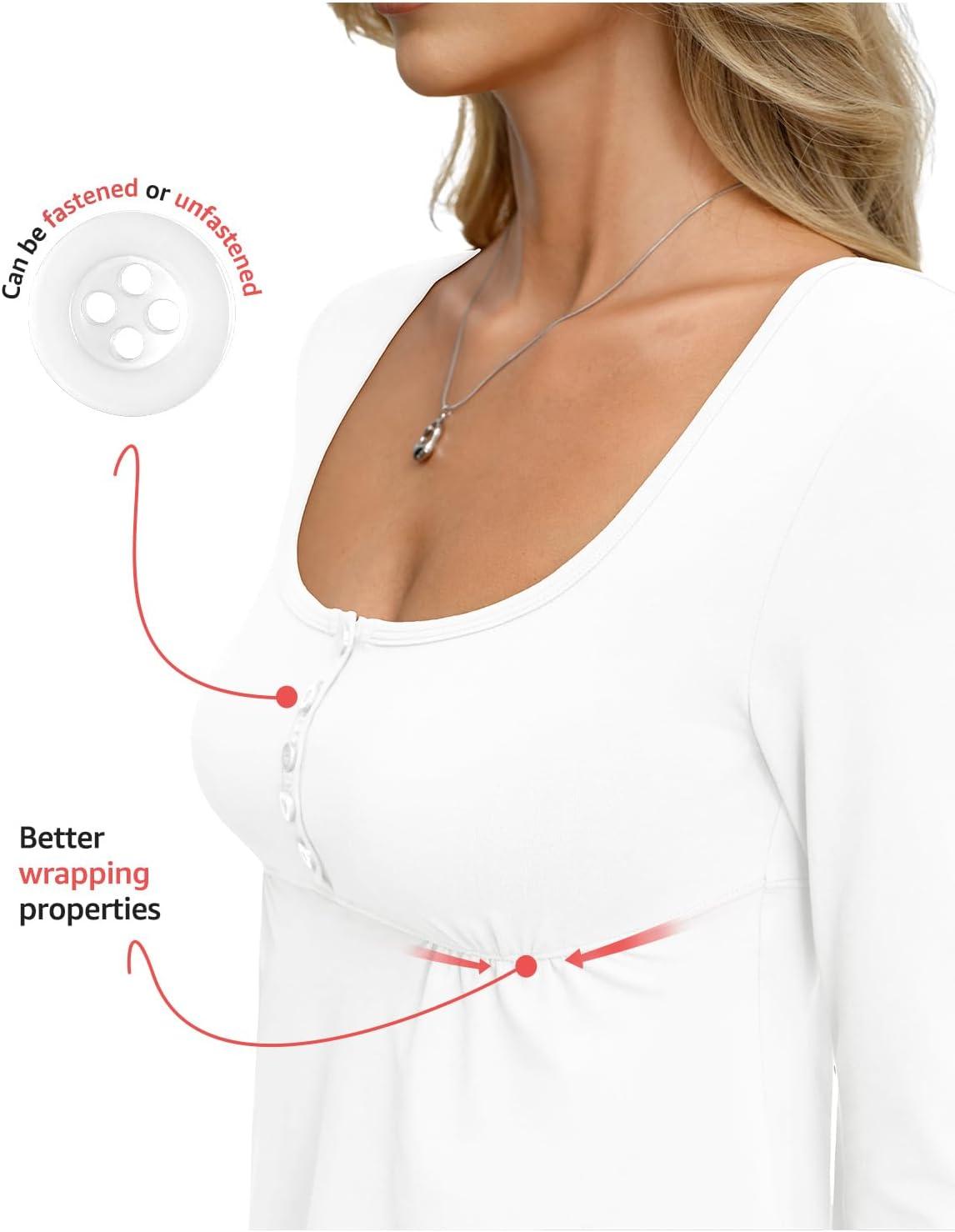 imageWomens Babydoll Long Sleeve Peplum Tops Button Down Square Neck Henley Shirts Cute Going Out Top Winter 2026White