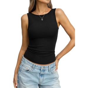 Women Cotton Ribbed Tank High Neck Sleeveless Shirts Basic Summer Going Out Top Cute Slim Fitted Clothes 2026(Black)