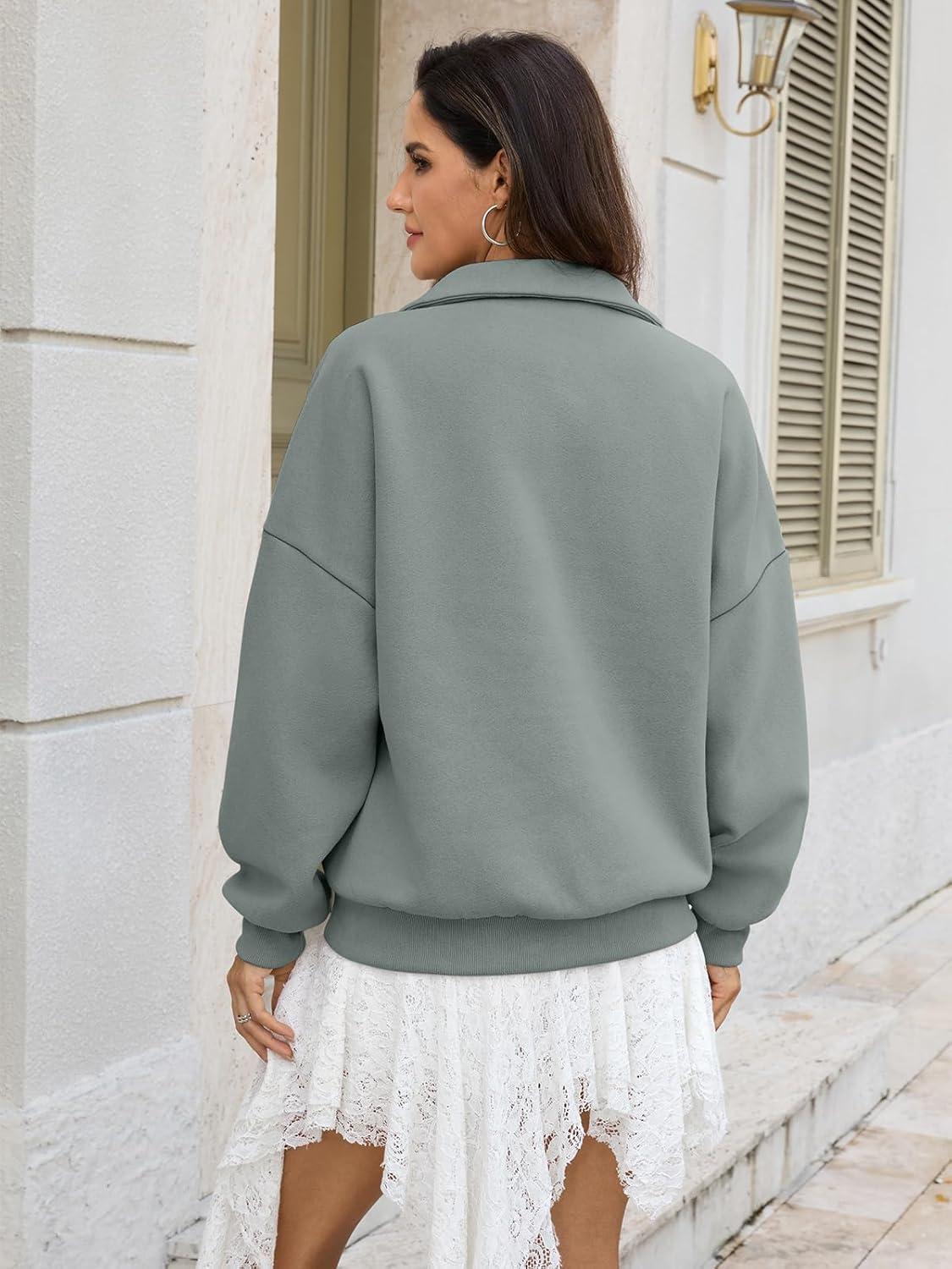 imageWomens Oversized Quarter Zip Sweatshirts Fleece Half Zipper Pullover Tops Fall Fashion Outfits Clothes 2026Dusty Green
