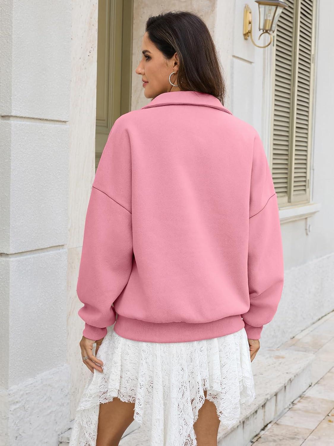 imageWomens Oversized Quarter Zip Sweatshirts Fleece Half Zipper Pullover Tops Fall Fashion Outfits Clothes 2026Pink