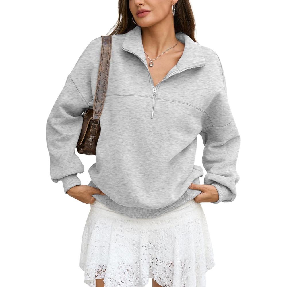 imageWomens Oversized Quarter Zip Sweatshirts Fleece Half Zipper Pullover Tops Fall Fashion Outfits Clothes 2026Gray