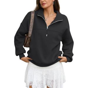 Womens Oversized Quarter Zip Sweatshirts Fleece Half Zipper Pullover Tops Fall Fashion Outfits Clothes 2026(Black)