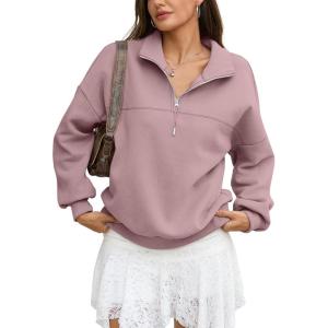 Womens Oversized Quarter Zip Sweatshirts Fleece Half Zipper Pullover Tops Fall Fashion Outfits Clothes 2026(Dark Pink)