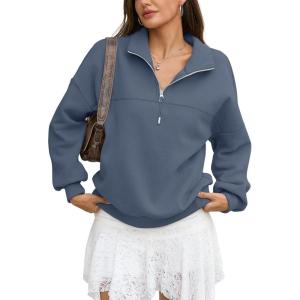 Womens Oversized Quarter Zip Sweatshirts Fleece Half Zipper Pullover Tops Fall Fashion Outfits Clothes 2026(Dusty Blue)
