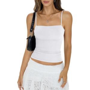 Womens Double Lined Camisole Square Neck Spaghetti Strap Tank Top Sexy Backless Shirt Fitted Y2K Going Out Top(White)