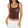 imageWomens Padded Double Lined Tank Tops Crop Scoop Neck Sleeveless Tops Fitted Backless Shirts Basic Summer TopsBrown