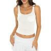 imageWomens Padded Double Lined Tank Tops Crop Scoop Neck Sleeveless Tops Fitted Backless Shirts Basic Summer TopsWhite Cream