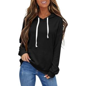 Womens Casual Lightweight Hoodies Drawstring Long Sleeve Sweatshirt Loose Pullover Top Trendy Fall Clothes 2026(Black)