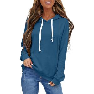 Womens Casual Lightweight Hoodies Drawstring Long Sleeve Sweatshirt Loose Pullover Top Trendy Fall Clothes 2026(Blue)