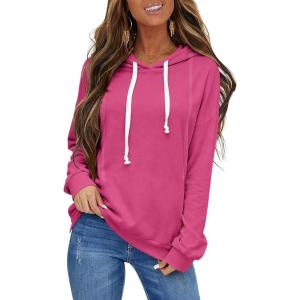 Womens Casual Lightweight Hoodies Drawstring Long Sleeve Sweatshirt Loose Pullover Top Trendy Fall Clothes 2026(Hot Pink)