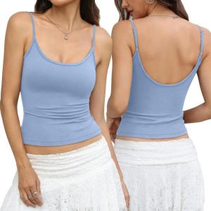 Womens Cotton Scoop Neck Tank Top Adjustable Spaghetti Strap Camisole Basic Summer Fitted Backless Shirts 2026(Baby Blue)
