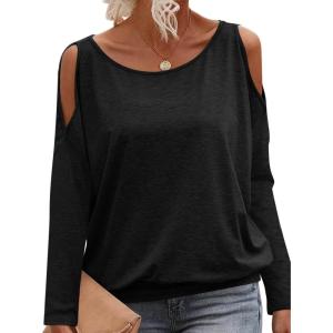Womens Cold Shoulder Tops Banded Bottom Long Sleeve Shirts Boat Neck Fall Sexy Casual Outfits 2025(Black)
