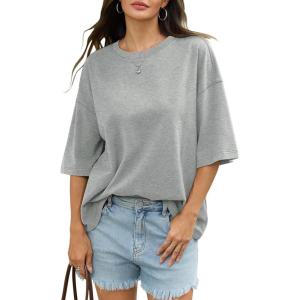 Womens Cotton Oversized T Shirts Drop Shoulder Half Sleeve Boxy Tops Crewneck Loose Fit Short Sleeves Tee 2026(Grey)