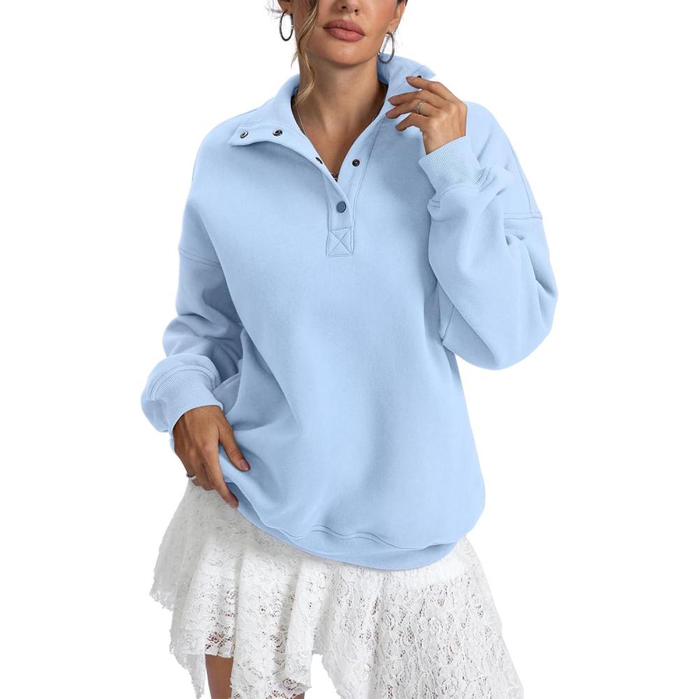 image:imageWomens Fleece Sweatshirts Oversized Henley Neck Long Sleeve Button Pullover Tops Trendy Outfits Clothes 2026Light Blue