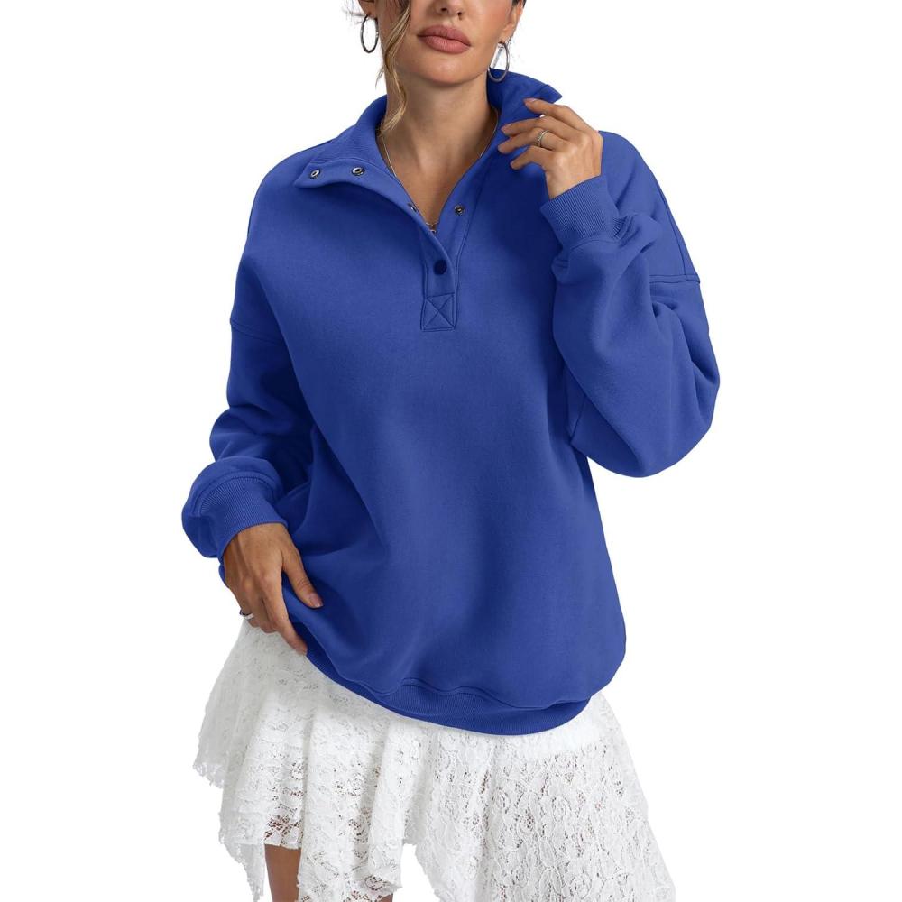 image:imageWomens Fleece Sweatshirts Oversized Henley Neck Long Sleeve Button Pullover Tops Trendy Outfits Clothes 2026Royal Blue