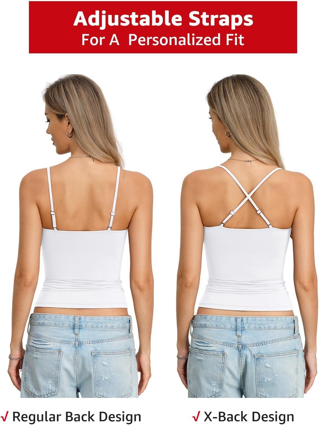 image:imageWomens Double Lined Camisole Square Neck Spaghetti Strap Tank Top Sexy Backless Shirt Fitted Y2K Going Out TopWhite