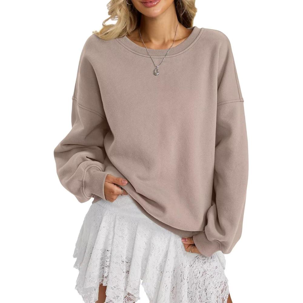 image:imageWomen Fleece Sweatshirts Oversized Crewneck Pullover Trendy Long Sleeve Tops Fashion Fall Outfits Clothes 2026Coffeegrey