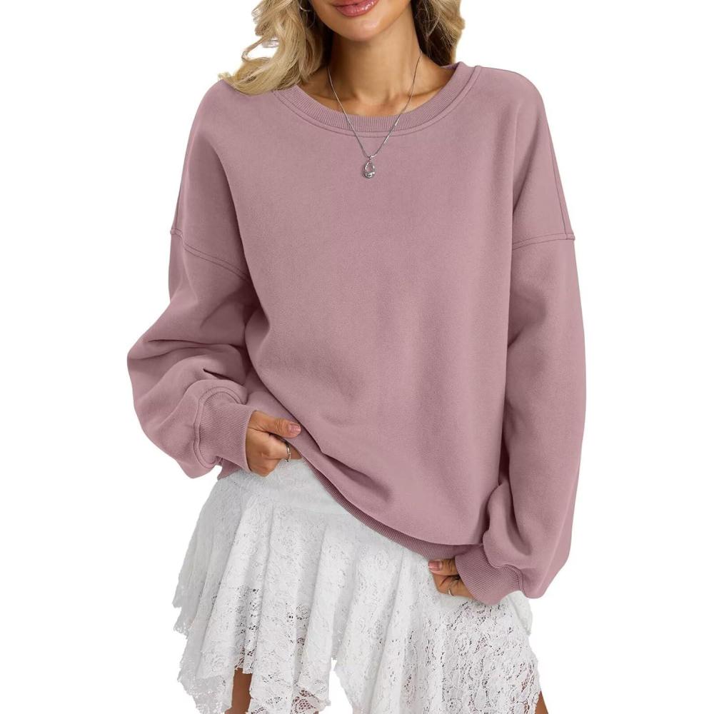 image:imageWomen Fleece Sweatshirts Oversized Crewneck Pullover Trendy Long Sleeve Tops Fashion Fall Outfits Clothes 2026Dust Pink