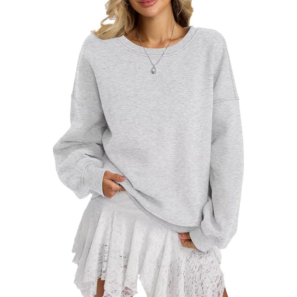 image:imageWomen Fleece Sweatshirts Oversized Crewneck Pullover Trendy Long Sleeve Tops Fashion Fall Outfits Clothes 2026Grey