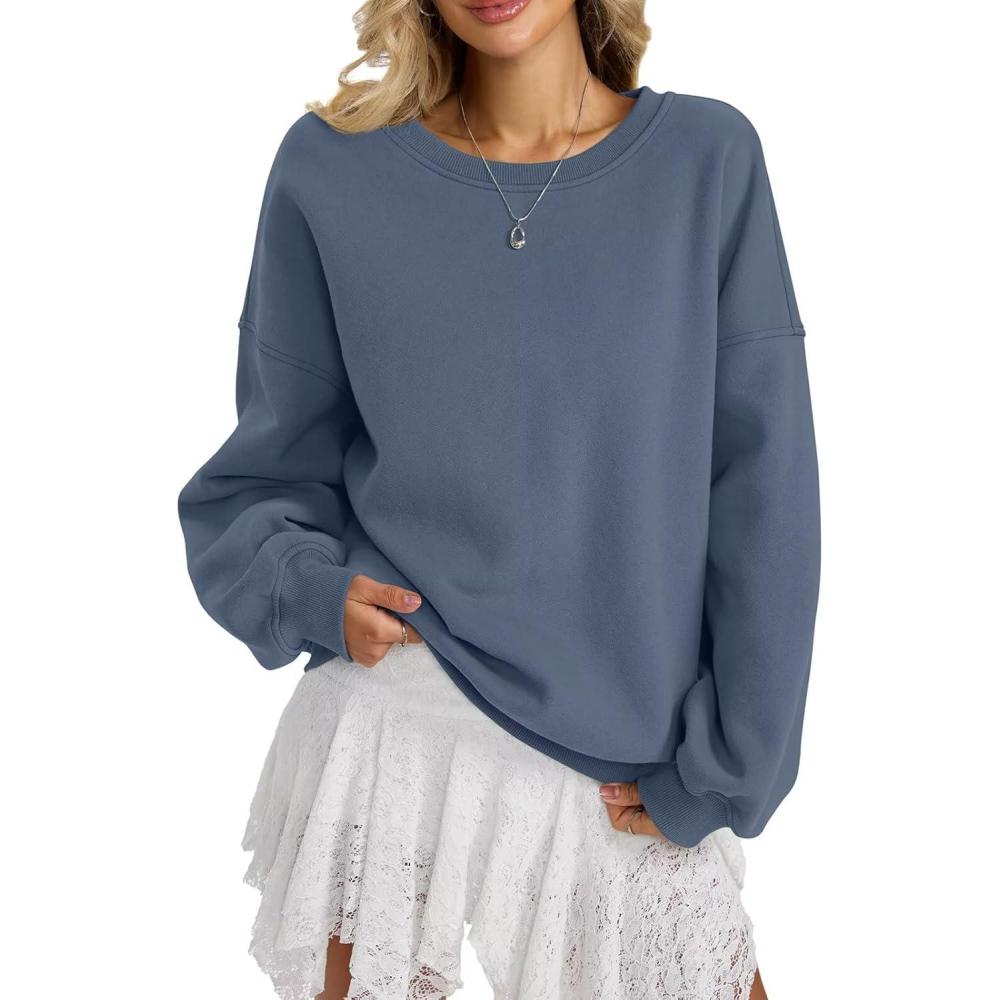 image:imageWomen Fleece Sweatshirts Oversized Crewneck Pullover Trendy Long Sleeve Tops Fashion Fall Outfits Clothes 2026Greyblue