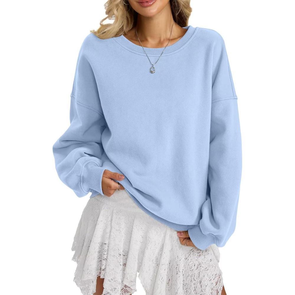 image:imageWomen Fleece Sweatshirts Oversized Crewneck Pullover Trendy Long Sleeve Tops Fashion Fall Outfits Clothes 2026Light Blue