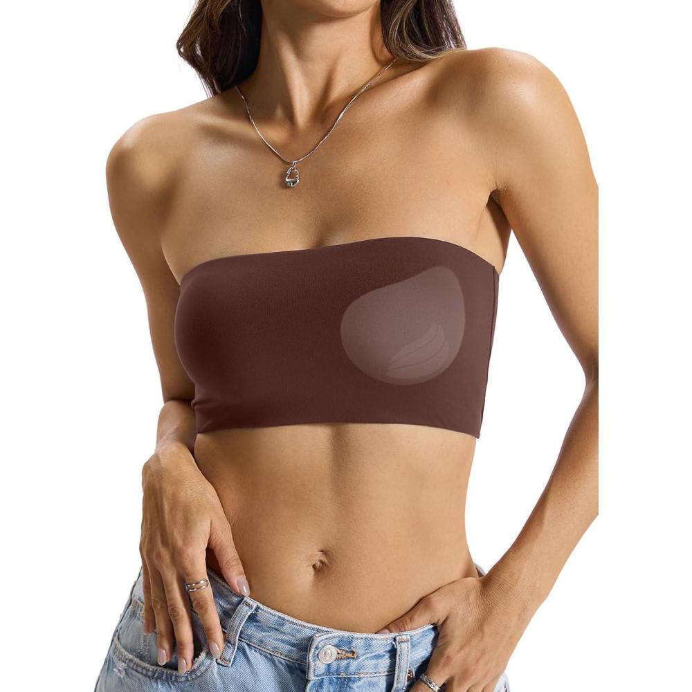 image:imageWomens Padded Double Lined Tank Top Bandeau Strapless Tube Tops Crop Backless Shirts Sexy Going Out Tops 2026Brown