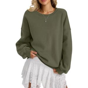 Women Fleece Sweatshirts Oversized Crewneck Pullover Trendy Long Sleeve Tops Fashion Fall Outfits Clothes 2026(Army Green)