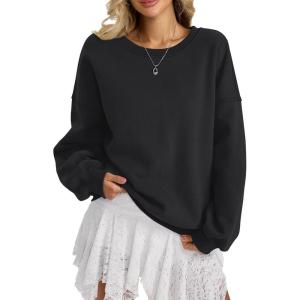 Women Fleece Sweatshirts Oversized Crewneck Pullover Trendy Long Sleeve Tops Fashion Fall Outfits Clothes 2026(Black)