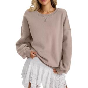 Women Fleece Sweatshirts Oversized Crewneck Pullover Trendy Long Sleeve Tops Fashion Fall Outfits Clothes 2026(Coffeegrey)