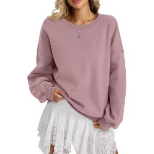 Women Fleece Sweatshirts Oversized Crewneck Pullover Trendy Long Sleeve Tops Fashion Fall Outfits Clothes 2026(Dust Pink)