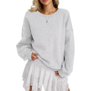 Women Fleece Sweatshirts Oversized Crewneck Pullover Trendy Long Sleeve Tops Fashion Fall Outfits Clothes 2026(Grey)