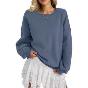 Women Fleece Sweatshirts Oversized Crewneck Pullover Trendy Long Sleeve Tops Fashion Fall Outfits Clothes 2026(Greyblue)