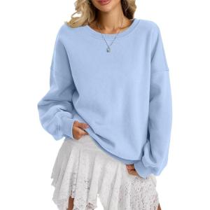 Women Fleece Sweatshirts Oversized Crewneck Pullover Trendy Long Sleeve Tops Fashion Fall Outfits Clothes 2026(Light Blue)