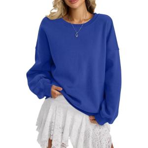 Women Fleece Sweatshirts Oversized Crewneck Pullover Trendy Long Sleeve Tops Fashion Fall Outfits Clothes 2026(Royal Blue)