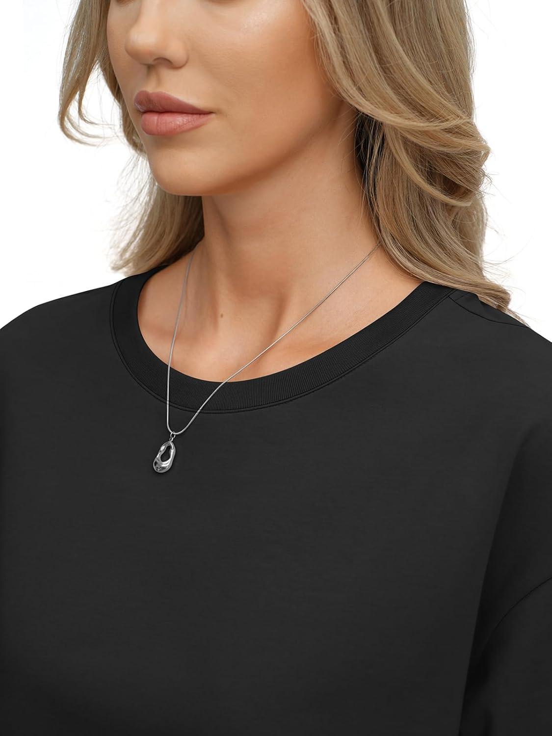 image:imageWomens Cotton Boxy Crop Tops Drop Shoulder Loose Fit TShirts Short Sleeve Crewneck Tees Summer Casual ClothesBlack