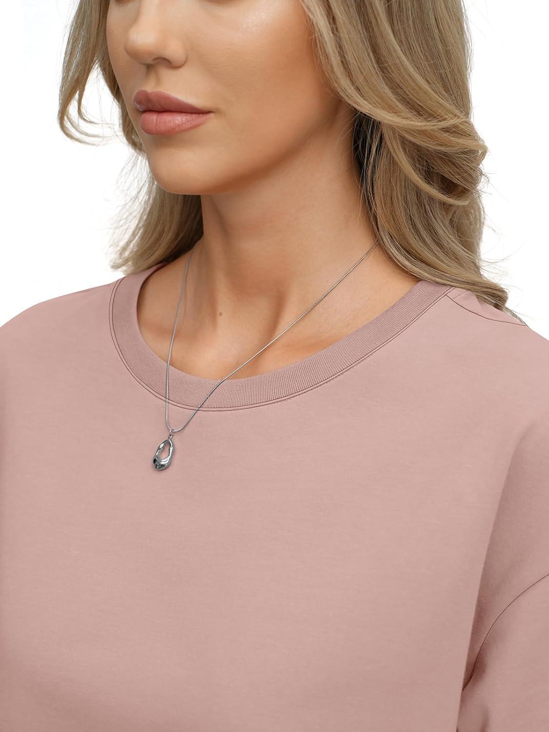 image:imageWomens Cotton Boxy Crop Tops Drop Shoulder Loose Fit TShirts Short Sleeve Crewneck Tees Summer Casual ClothesPink