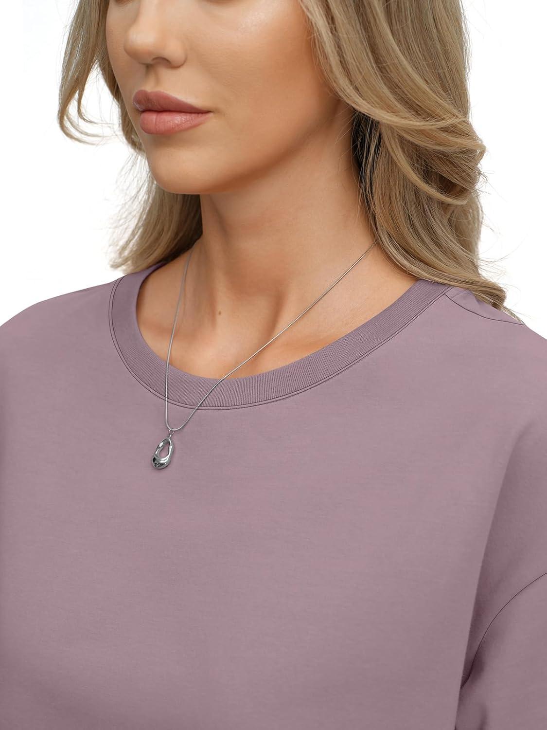 image:imageWomens Cotton Boxy Crop Tops Drop Shoulder Loose Fit TShirts Short Sleeve Crewneck Tees Summer Casual ClothesPurple