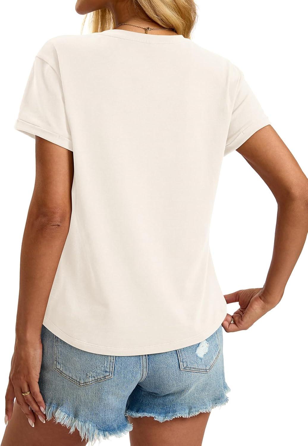 image:imageWomens Cotton Deep V Neck Tops Low Cut Short Sleeve Henley Shirts Sexy Fitted Tees Summer Fashion Clothes 2025Beige