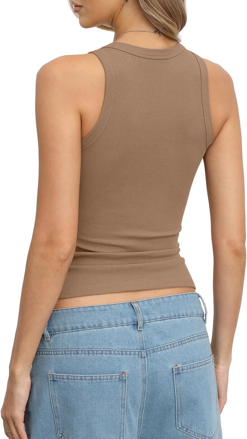 image:imageWomens Cotton Ribbed Crew Neck Tank Tops Sleeveless Fitted Basic Shirts Y2k Going Out Top Summer Trendy 2026Brown