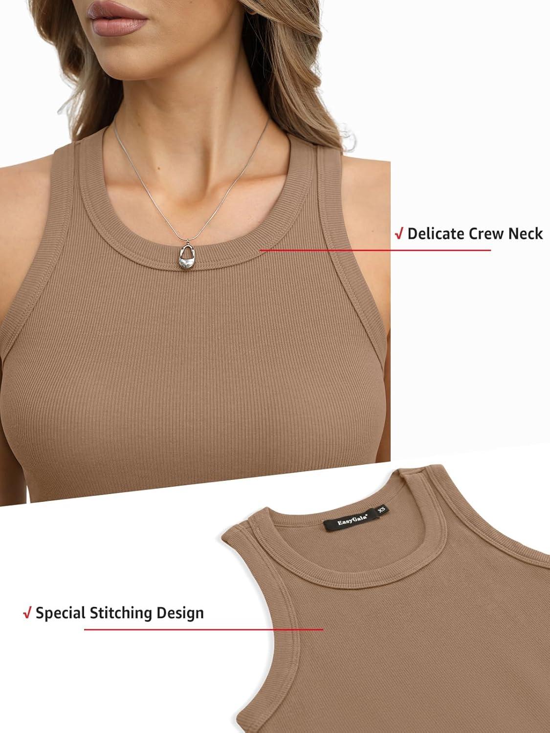 image:imageWomens Cotton Ribbed Crew Neck Tank Tops Sleeveless Fitted Basic Shirts Y2k Going Out Top Summer Trendy 2026Brown