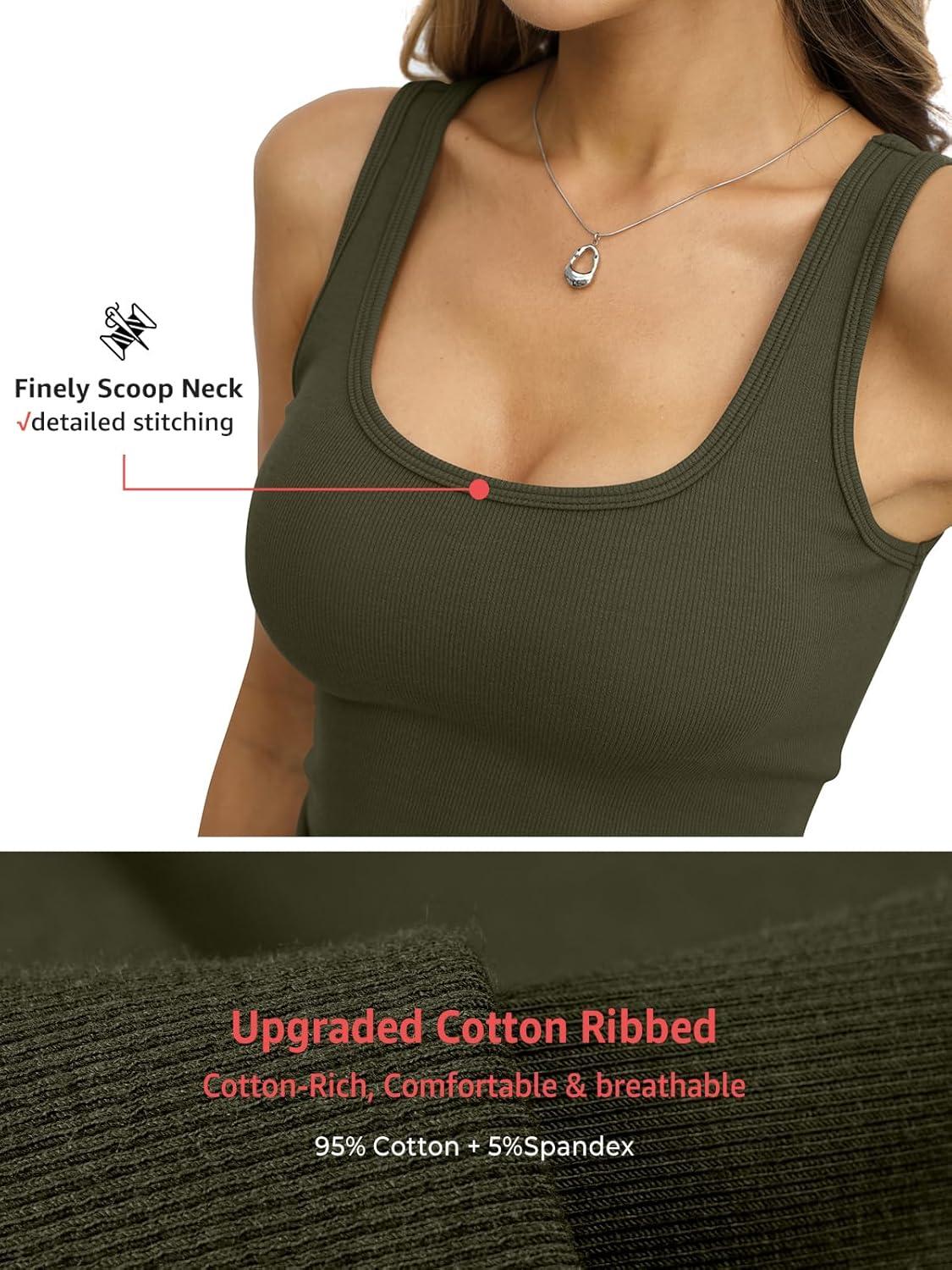 image:imageWomens Cotton Ribbed Tank Tops Basic Fitted Sleeveless Shirt y2k Slim Scoop Neck Top Cute Summer Going Out TankArmy Green
