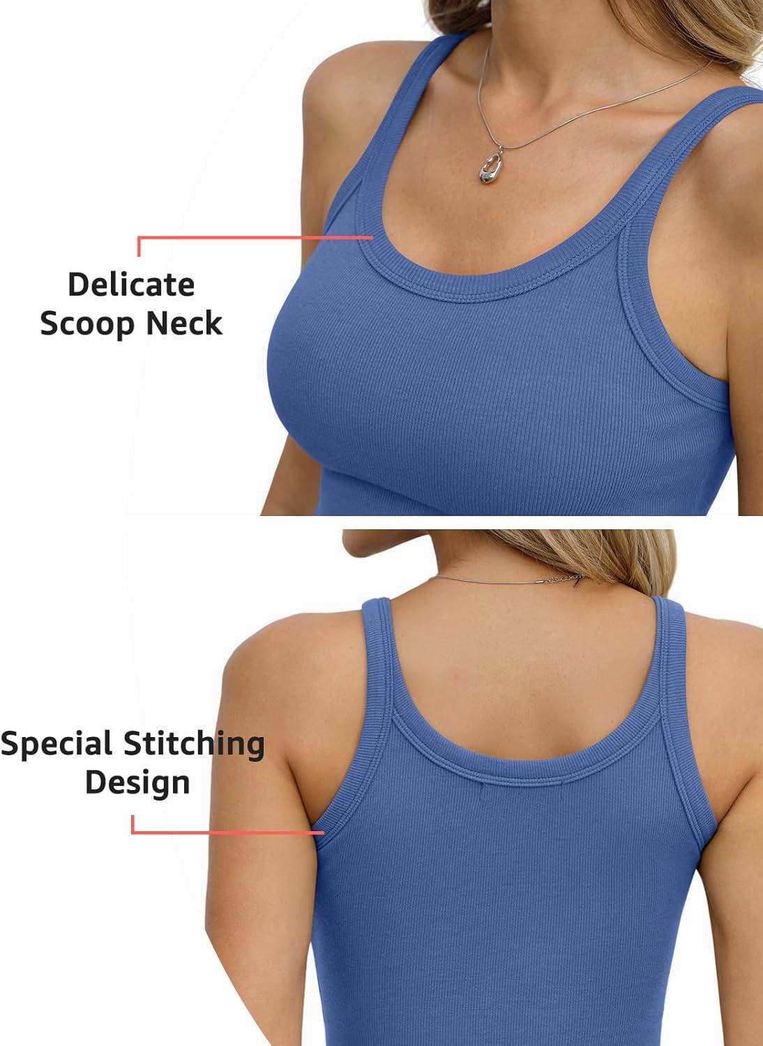 image:imageWomens Cotton Ribbed Tank Tops Spaghetti Strap Scoop Neck Basic Fitted Sleeveless Shirts Summer Clothes 2026Blue