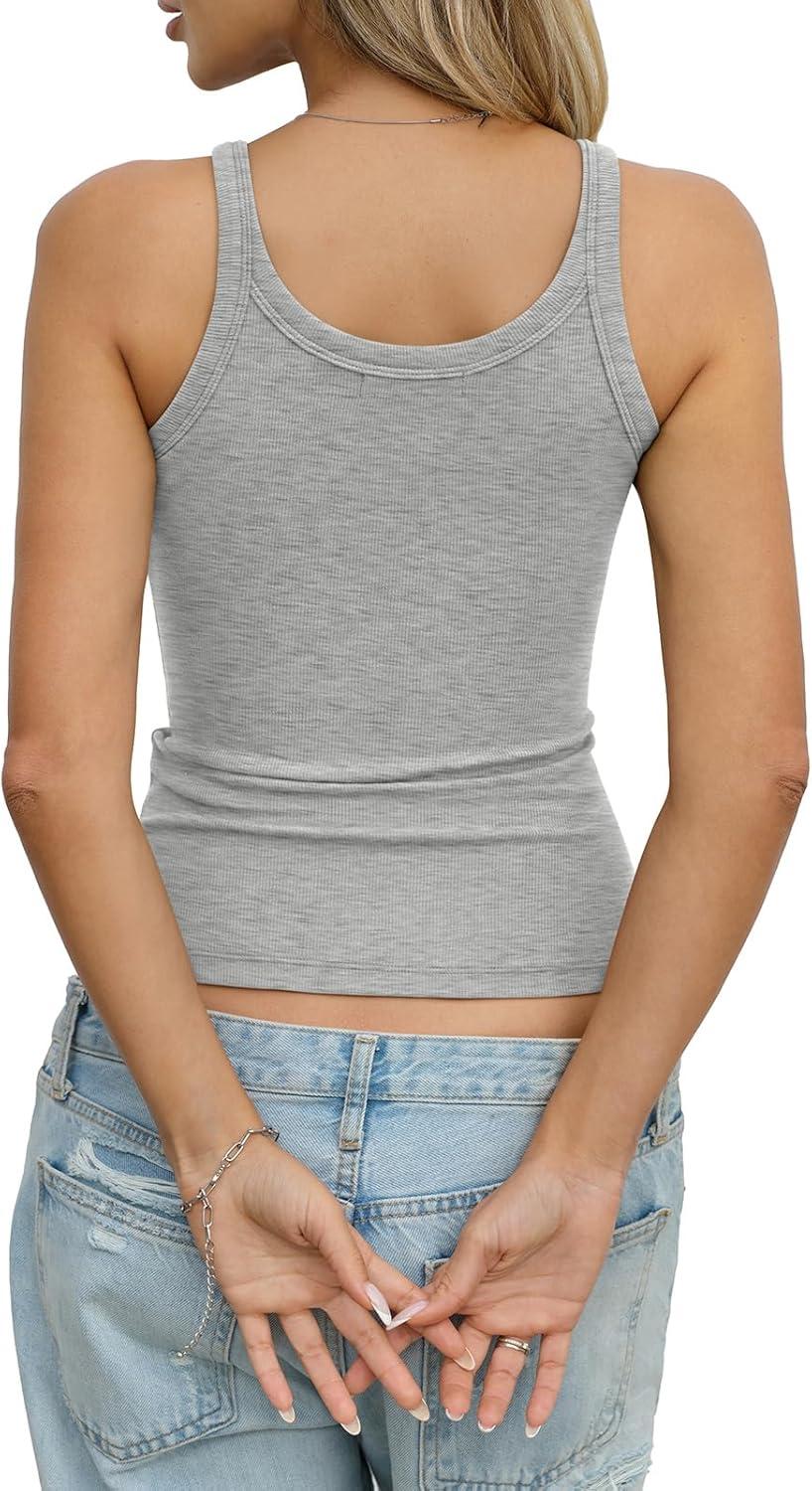 image:imageWomens Cotton Ribbed Tank Tops Spaghetti Strap Scoop Neck Basic Fitted Sleeveless Shirts Summer Clothes 2026Heather Grey