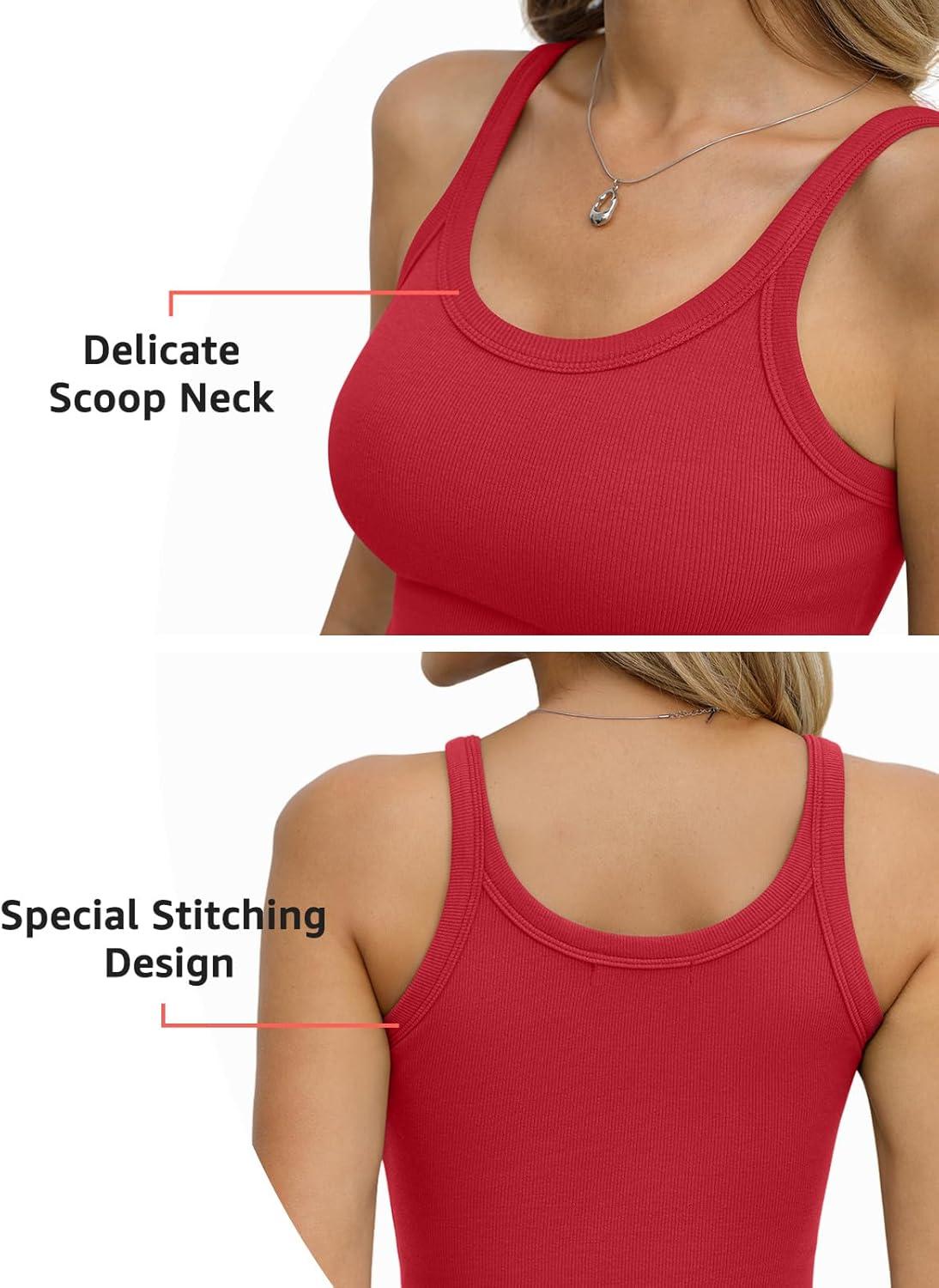 image:imageWomens Cotton Ribbed Tank Tops Spaghetti Strap Scoop Neck Basic Fitted Sleeveless Shirts Summer Clothes 2026Red