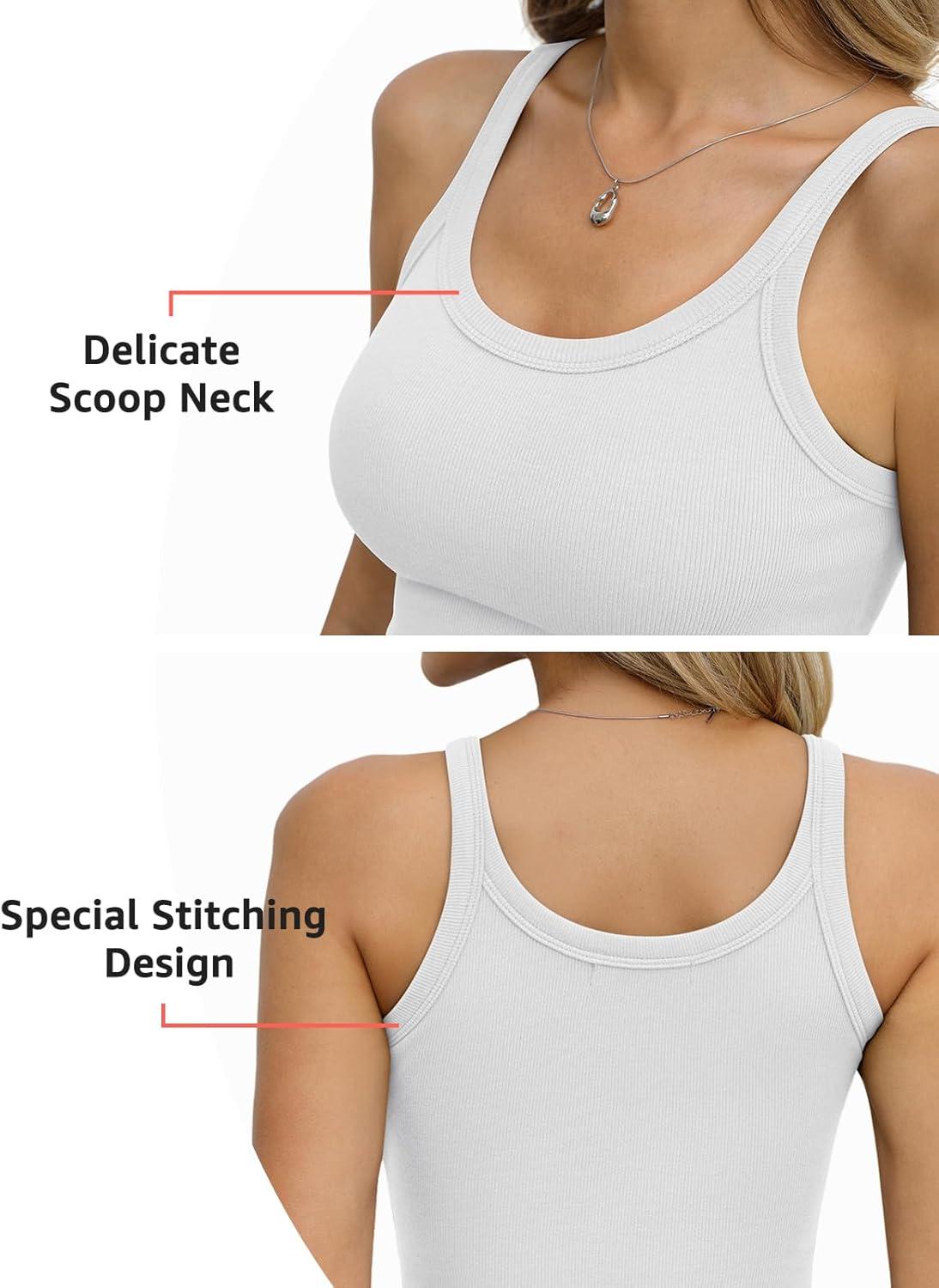 image:imageWomens Cotton Ribbed Tank Tops Spaghetti Strap Scoop Neck Basic Fitted Sleeveless Shirts Summer Clothes 2026White