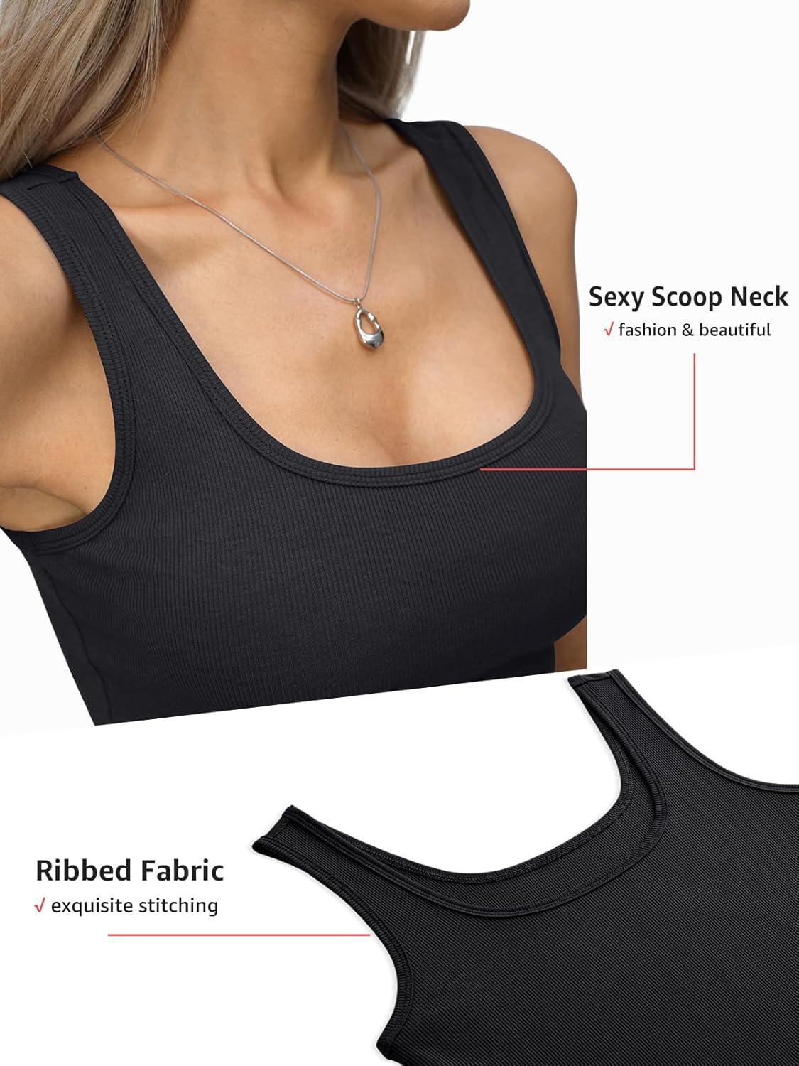 image:imageWomens Ribbed Crop Tank Tops Scoop Neck Sleeveless Basic Fitted Shirts Sexy Going Out Top 2026 Summer ClothesBlack