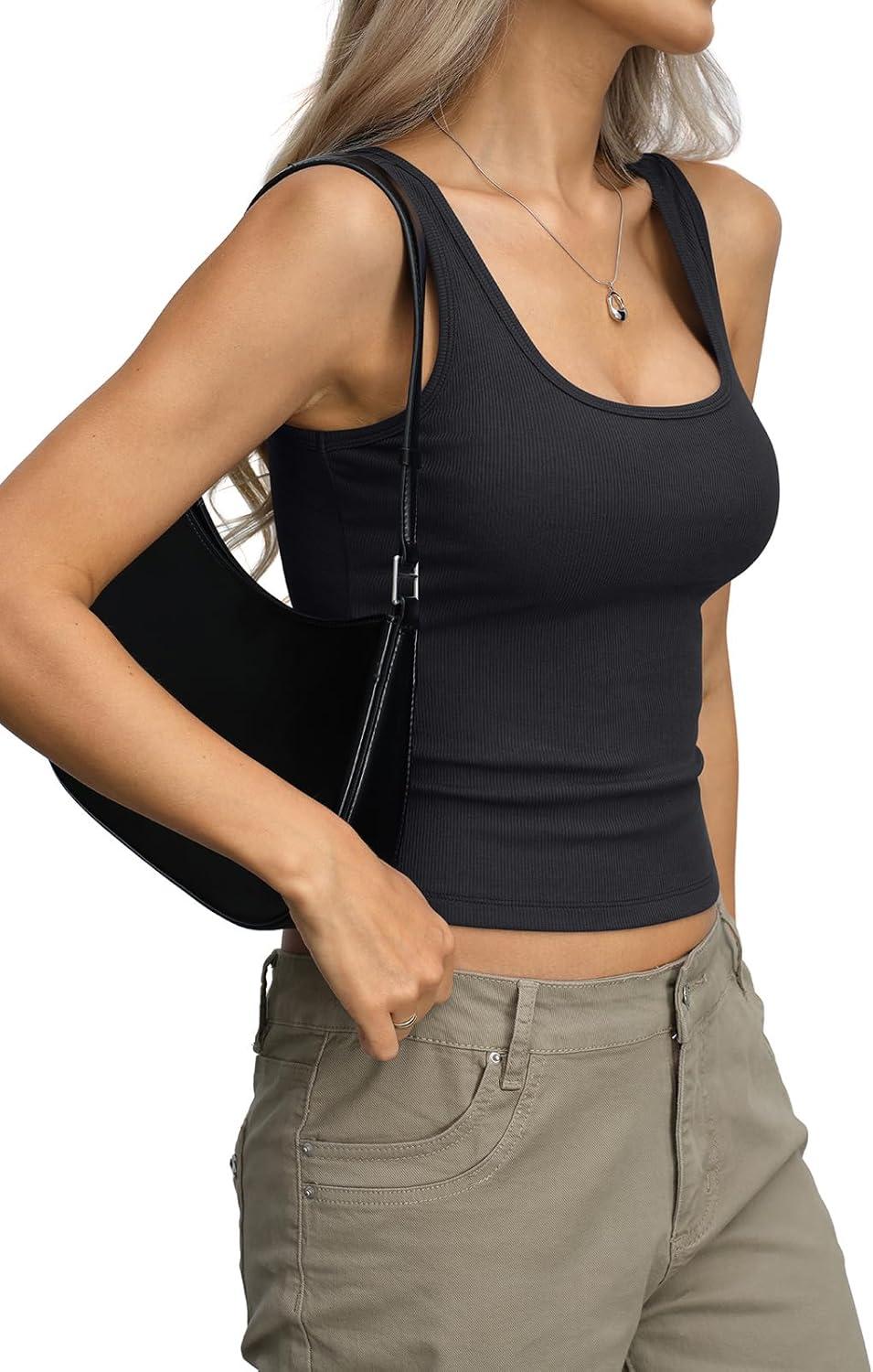 image:imageWomens Ribbed Crop Tank Tops Scoop Neck Sleeveless Basic Fitted Shirts Sexy Going Out Top 2026 Summer ClothesBlack