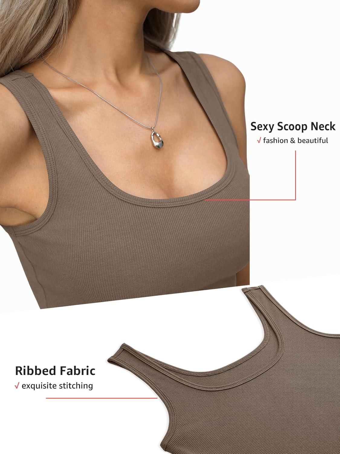 image:imageWomens Ribbed Crop Tank Tops Scoop Neck Sleeveless Basic Fitted Shirts Sexy Going Out Top 2026 Summer ClothesCoffee
