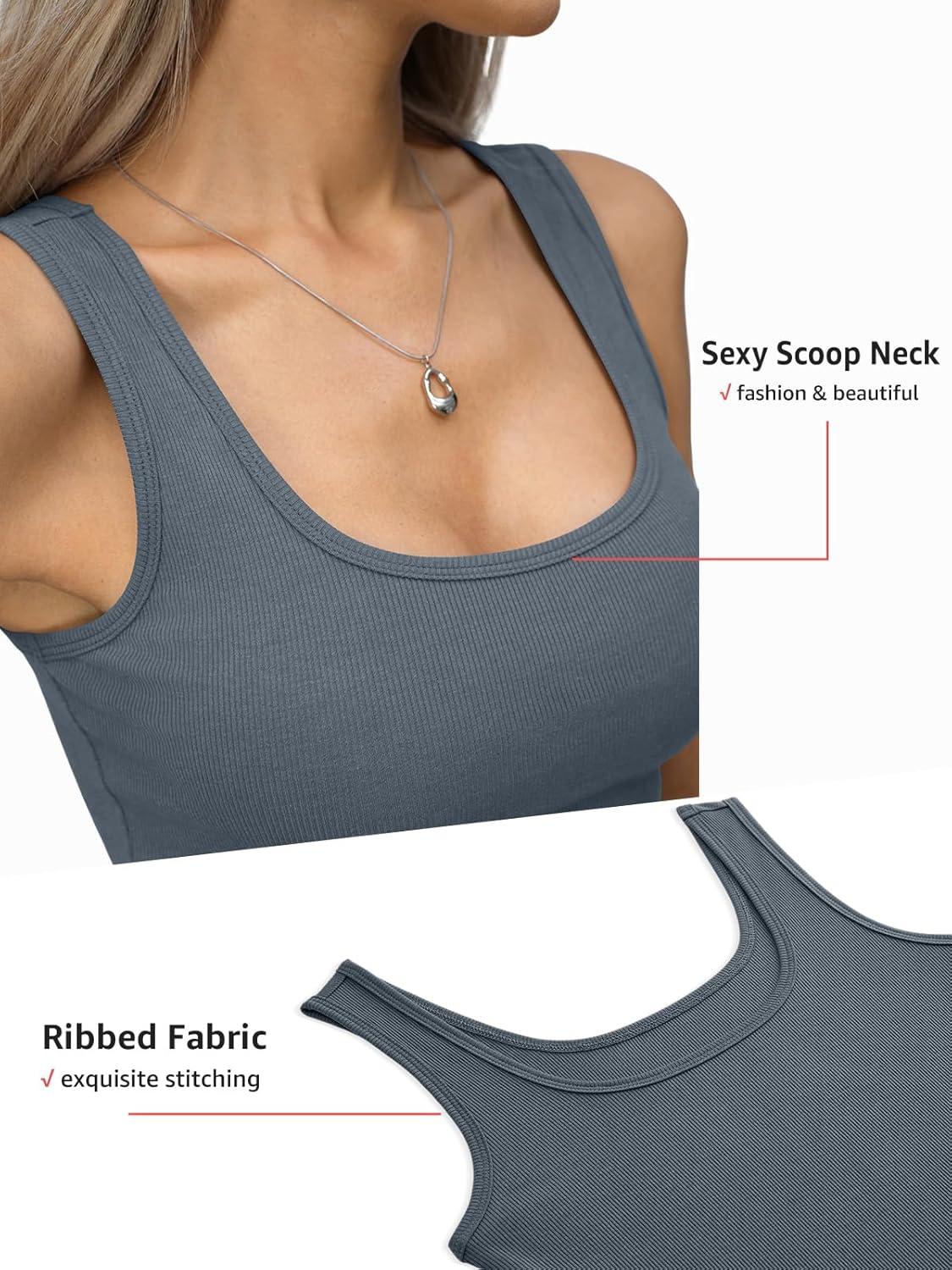 image:imageWomens Ribbed Crop Tank Tops Scoop Neck Sleeveless Basic Fitted Shirts Sexy Going Out Top 2026 Summer ClothesGrey Green